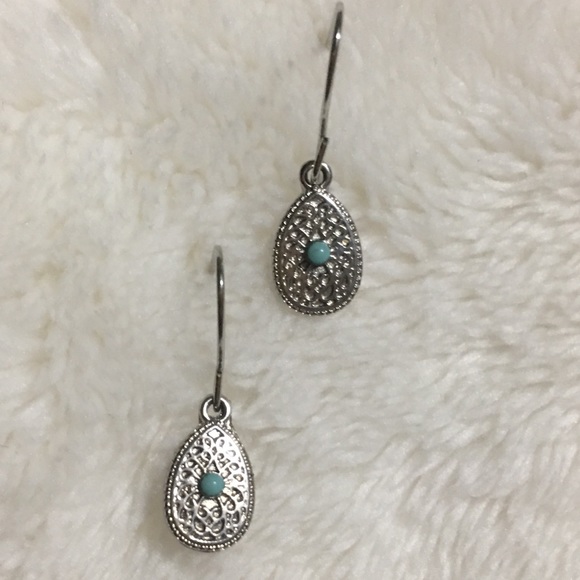 5⭐️Rated Silver Turquoise Teardrop Dangle Earrings - Picture 3 of 3